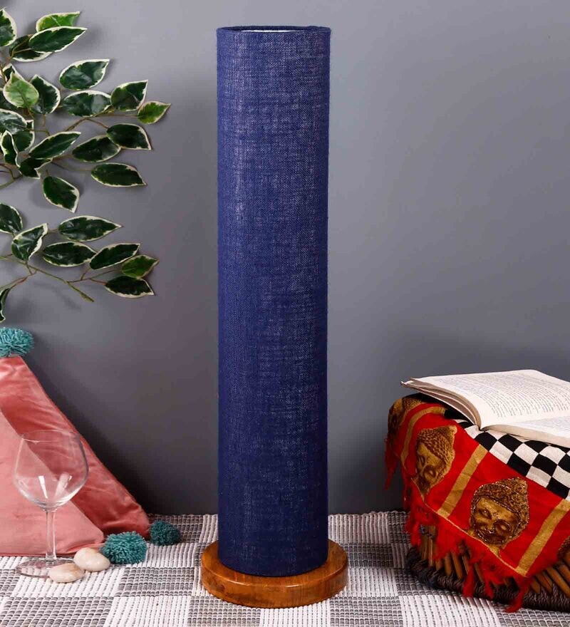 Buy Blue Jute Parchment Shade Floor Lamp with Natural Wood Base by New