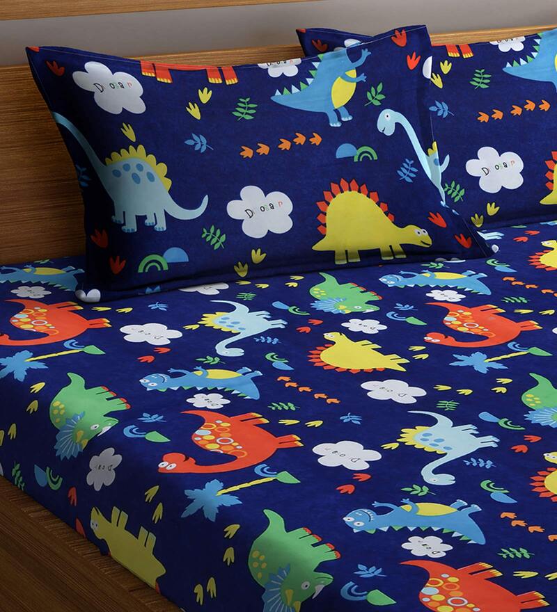 Buy Multicolor TC 210 Cotton Blend Kids Bed Sheet With 2 Pillow Covers