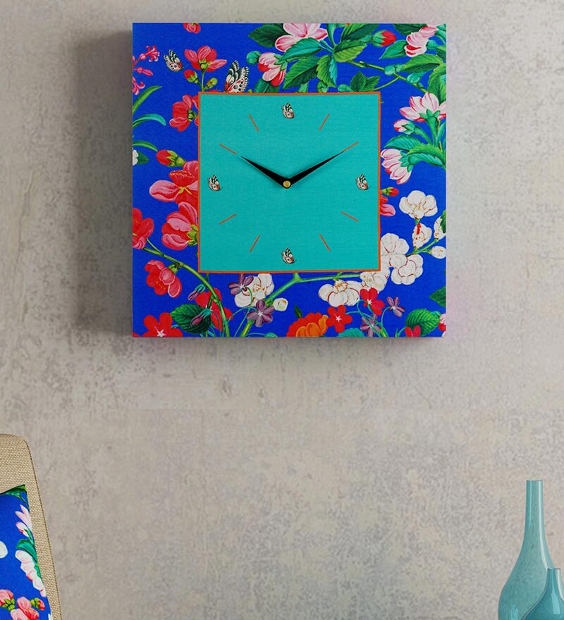 Buy Blue MDF Framed Analog Wall Clock by SEJ by Nisha Gupta Online