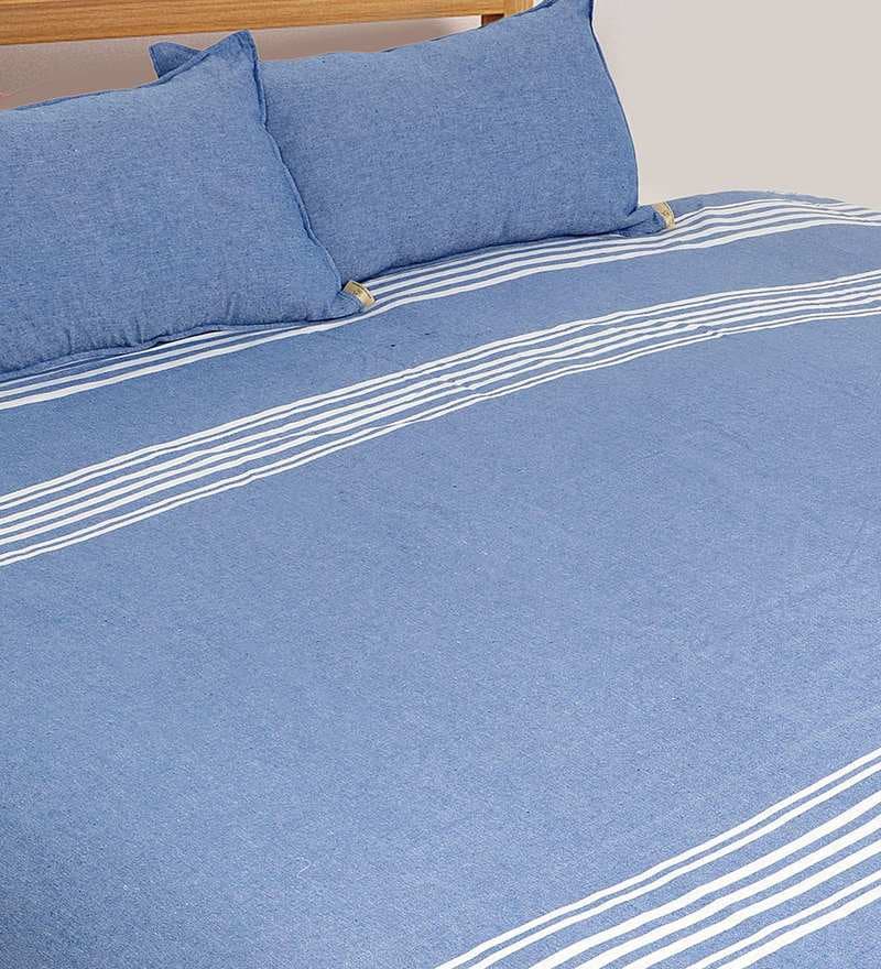 Buy Blue Geometric 500 TC Microfibre Double Bed Cover with 2 Pillow