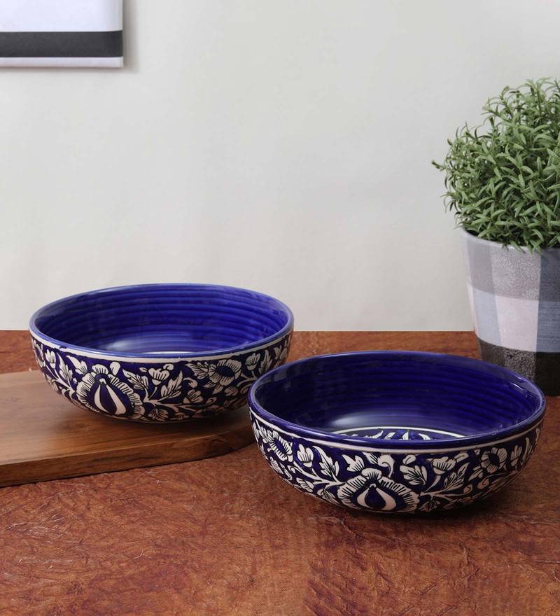 blue pottery serving bowls