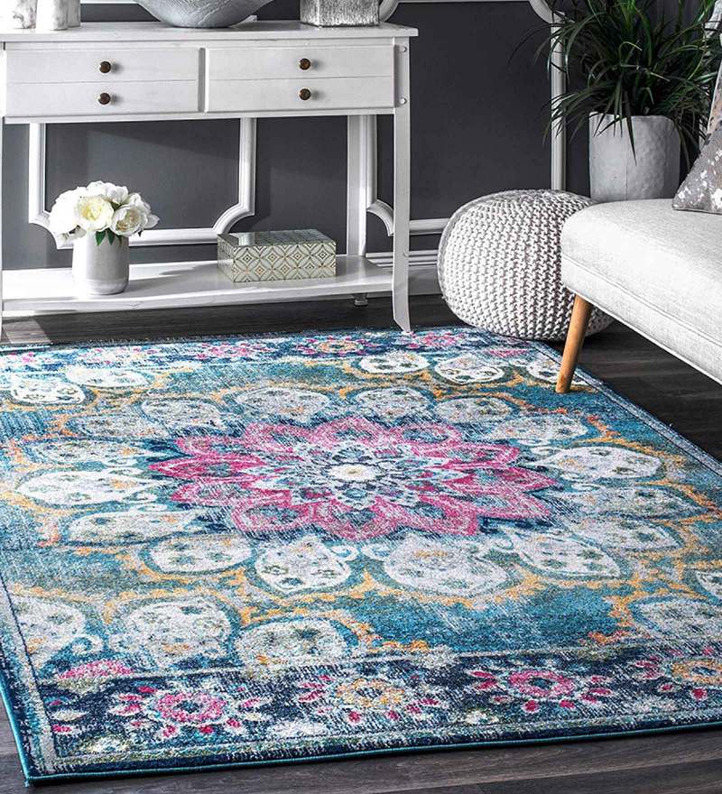 Buy Blue Nylon Vintage 3 x 5 Feet Machine Made Carpet by Status Online