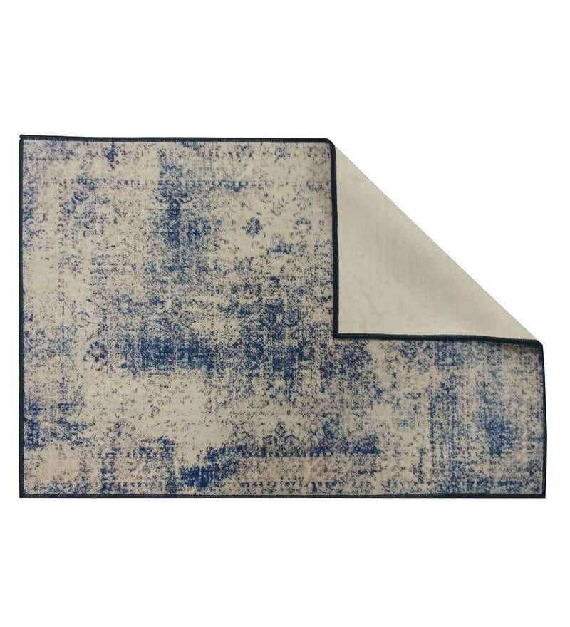 Buy Blue Abstract Polyester 5 ft x 7 ft Machine Made Carpet by Status