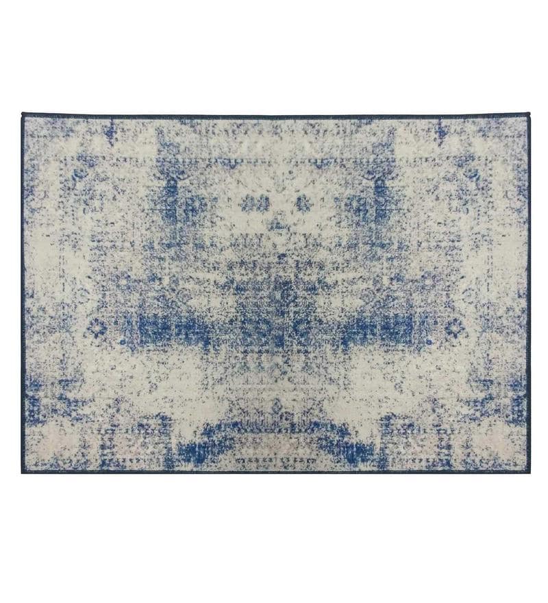 Buy Blue Abstract Polyester 5 ft x 7 ft Machine Made Carpet by Status
