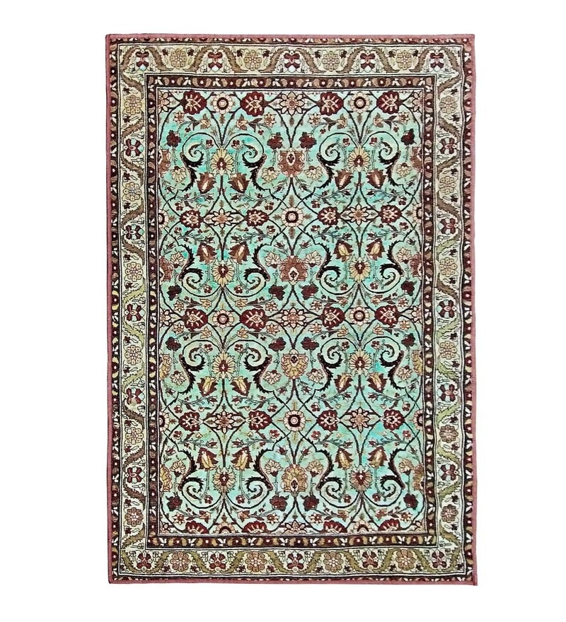 Buy Green Nylon Vintage 4 x 6 Feet Machine Made Carpet by Status Online Persian Style Carpets