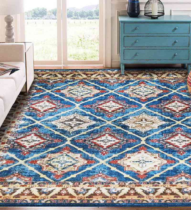 Buy Blue Nylon Vintage 4 X 6 Feet Machine Made Carpet by Status Online