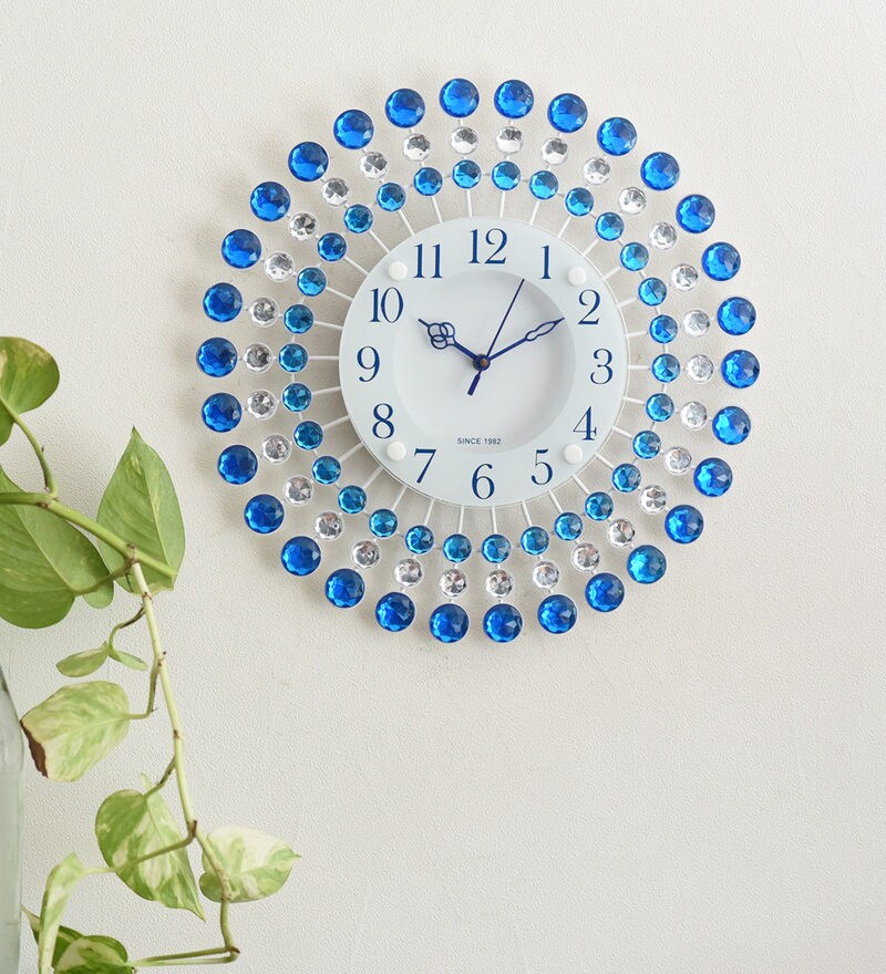 Buy Blue Plastic Analog Decorative Wall Clock By Ecraftindia
