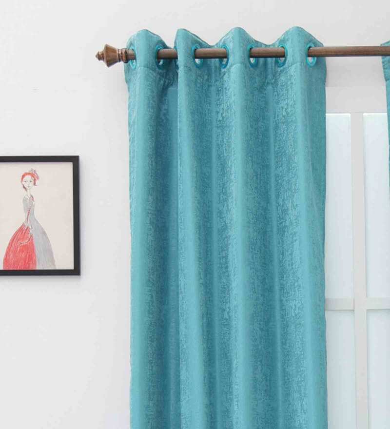 Buy Blue Polyester Solid Blackout Eyelet Door Curtain By Ariana Online ...