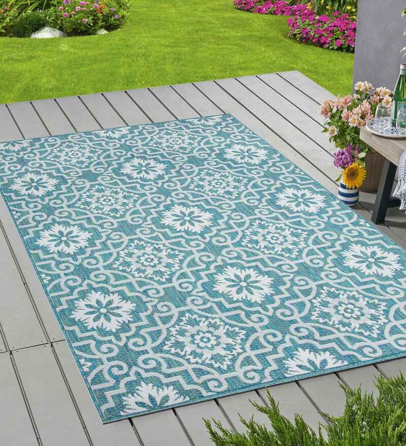 Buy Blue Polypropylene Persian 5 x 8 Feet Machine Made Carpet by ...