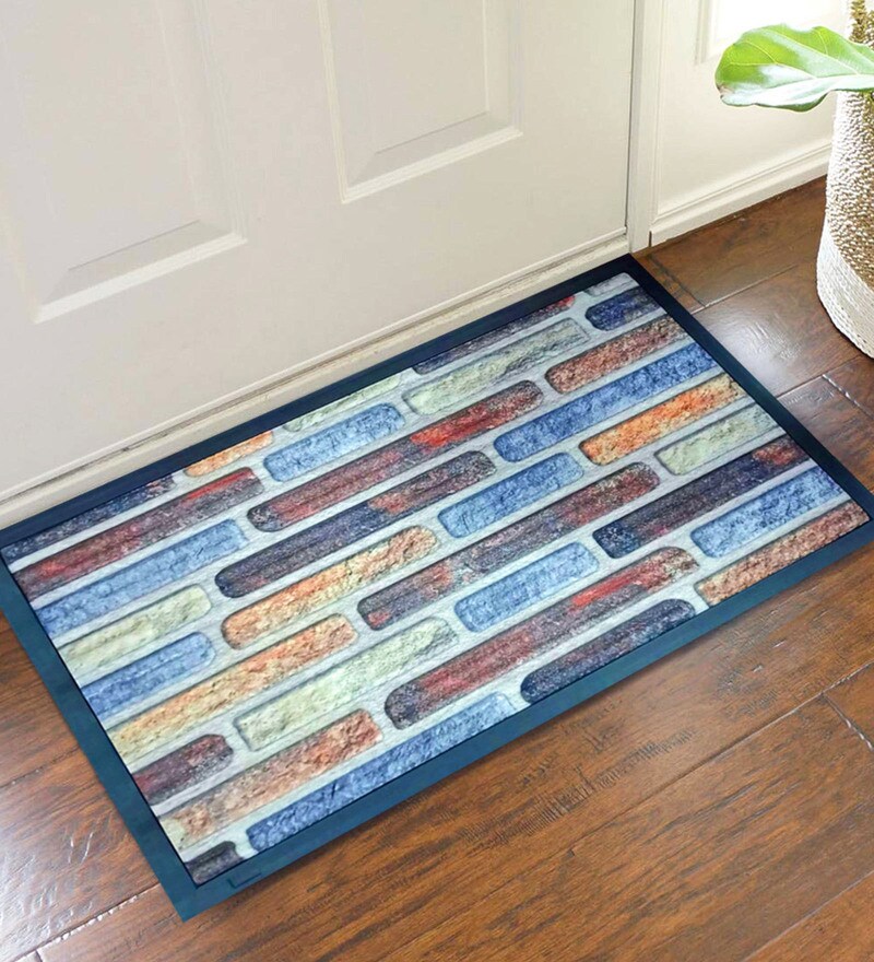 Buy Blue Rubber Abstract Pattern 2 x 1 Feet AntiSkid Door Mat by Status