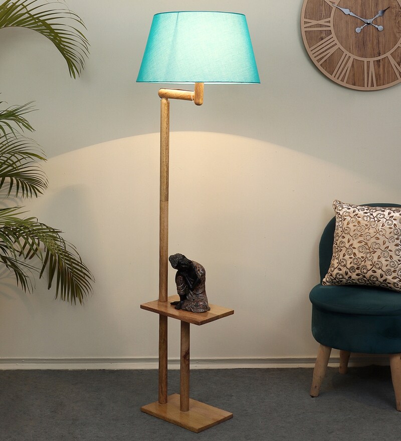 Buy Blue Shade Floor Lamp With Wood Base By Tu Casa Online Shelf