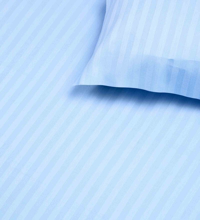 Naksh Luxe Cotton Bedsheet Set – Single Size, 300 TC, Striped Slate Blue, Includes 1 Bedsheet & 1 Pillow Cover