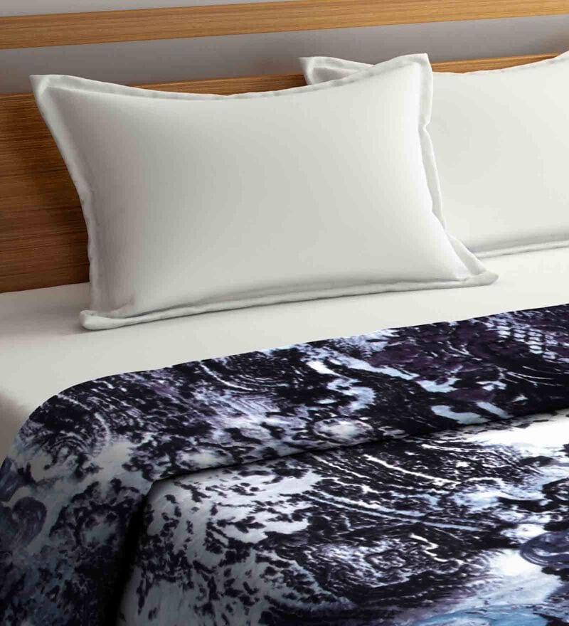 Buy Blue Wool Abstract 1000 GSM Heavy Winter Double Bed Blanket by ...