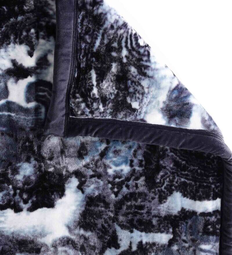 Buy Blue Wool Abstract 1000 GSM Heavy Winter Double Bed Blanket by