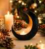 Black & Gold Metal Moon Tealight Holder, Celestial Candle Holder (Iron)