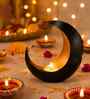 Black & Gold Metal Moon Tealight Holder, Celestial Candle Holder (Iron)