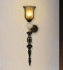 Black & Gold Metal Wall Sconce with Amber Glass Shade