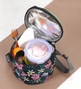 Black & Green Floral Printed Round Insulated Lunch Bag