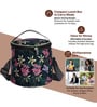 Black & Green Floral Printed Round Insulated Lunch Bag