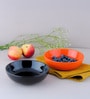 (Set Of 2) Black & Orange Stoneware Snack Bowl