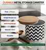 Black & White Chevron Printed Metal Airtight Containers With Wooden Lids Set Of 2