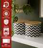 Black & White Chevron Printed Metal Airtight Containers With Wooden Lids Set Of 2