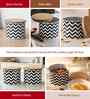 Black & White Chevron Printed Metal Airtight Containers With Wooden Lids Set Of 2