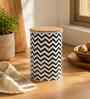 Black & White Chevron Printed Metal Airtight Storage Container With Wooden Lid