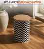 Black & White Chevron Printed Metal Airtight Storage Container With Wooden Lid