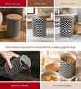 Black & White Chevron Printed Metal Airtight Storage Container With Wooden Lid