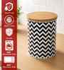 Black & White Chevron Printed Metal Airtight Storage Container With Wooden Lid