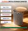 Black & White Chevron Printed Metal Airtight Storage Container With Wooden Lid