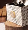 Black & White Cotton Fabric Coated Mdf Cutlery Holder With Agate   6 X 4 X 3.5 Inch