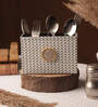 Black & White Cotton Fabric Coated Mdf Cutlery Holder With Agate   6 X 4 X 3.5 Inch