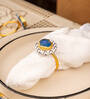 Black & White Cotton Fabric Coated Mdf Napkin Ring With Agate And Coaster Set Of 4