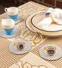 Black & White Cotton Fabric Coated Mdf Napkin Ring With Agate And Coaster Set Of 4
