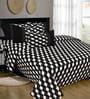 Black Geometric 240 TC Cotton Double Bed Cover with 2 Pillow Covers
