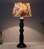Black Mangowood Table Lamp With Cobra Saffron Print Satin Shade