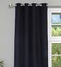 Black Solid Jute 5 Ft Light Filtering Eyelet Window Curtains (Set of 2)