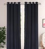 Black Solid Jute 7 Ft Light Filtering Eyelet Door Curtains (Set of 2)