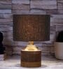 Black  Shade Table Lamp With Wood Base
