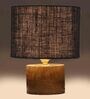 Black  Shade Table Lamp With Wood Base