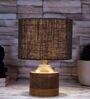 Black  Shade Table Lamp With Wood Base