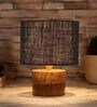 Black  Shade Table Lamp With Wood Base