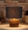 Black  Shade Table Lamp With Wood Base
