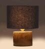 Black  Shade Table Lamp With Wood Base