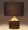 Black  Shade Table Lamp With Wood Base