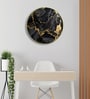 Black, Teal & Gold Abstract Round Wall Art 15 Inch