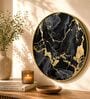 Black, Teal & Gold Abstract Round Wall Art 15 Inch