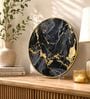 Black, Teal & Gold Abstract Round Wall Art 15 Inch